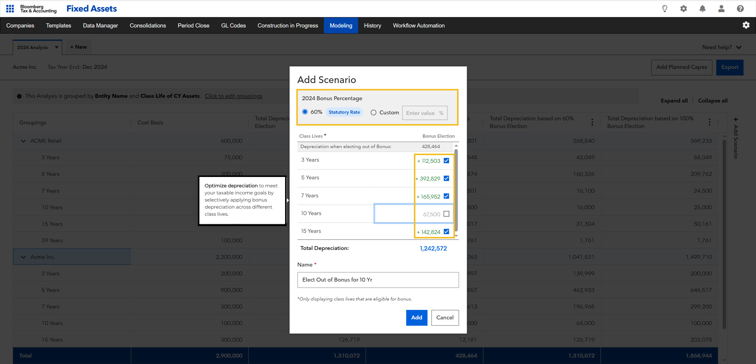 screenshot of Bloomberg Tax Fixed Assets